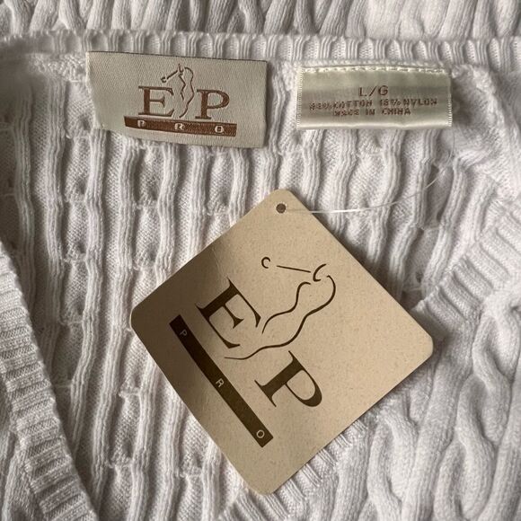 EP Pro White Cable Knit V Neck Sweater NWT - Picture 5 of 5